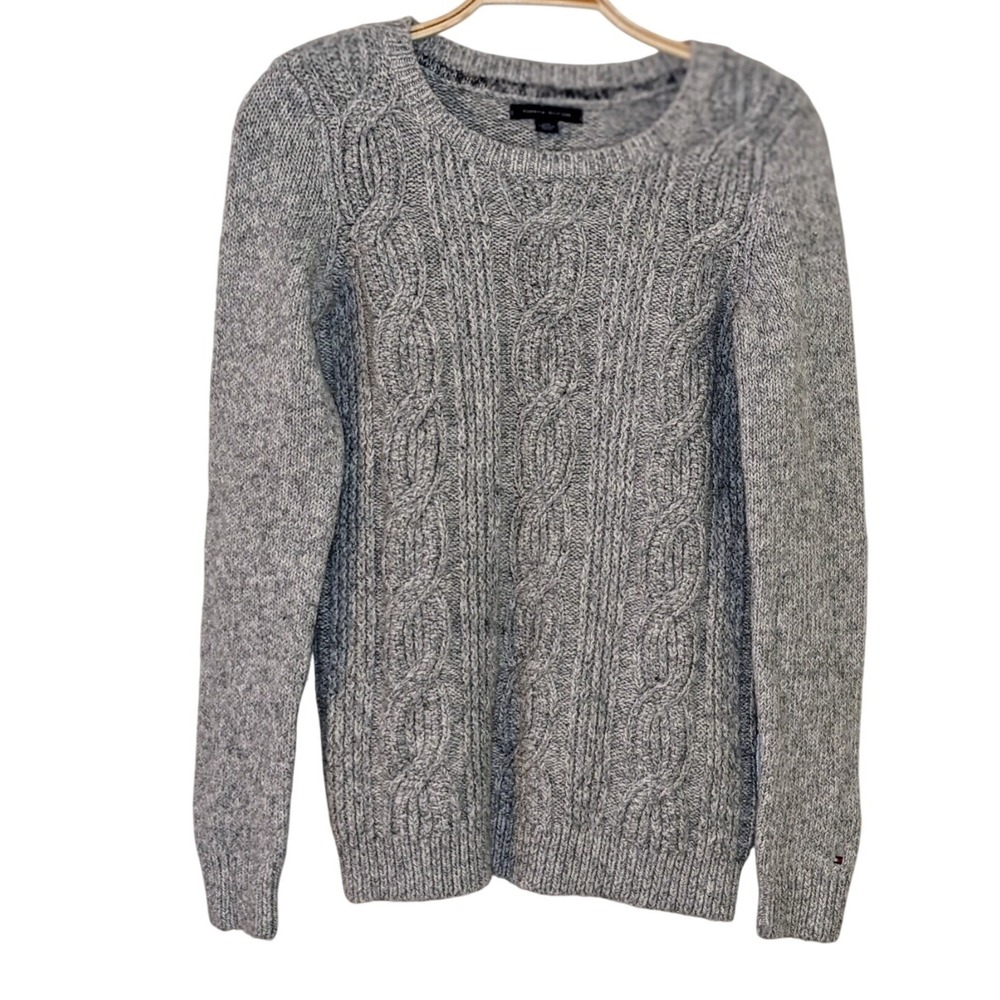 Tommy Hilfiger Womens Gray Cable‎ Knit Long Sleeve Crew Neck Sweater XXS